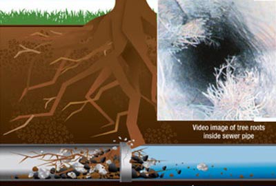Roots clogging up sewer pipes